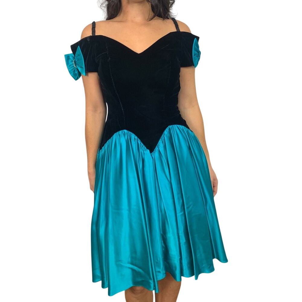 Vintage 90's Black & Teal Velvet Dress